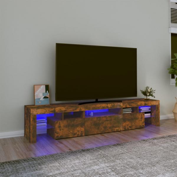 ARDEBO.de - TV-Schrank mit LED-Leuchten Räuchereiche 200x36,5x40 cm