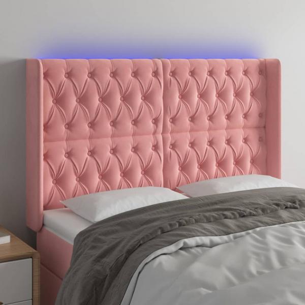 ARDEBO.de - LED Kopfteil Rosa 163x16x118/128 cm Samt