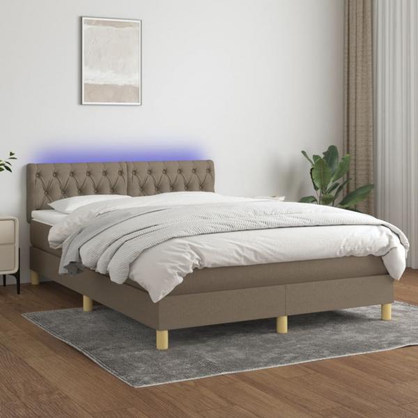 ARDEBO.de - Boxspringbett mit Matratze & LED Taupe 140x200 cm Stoff