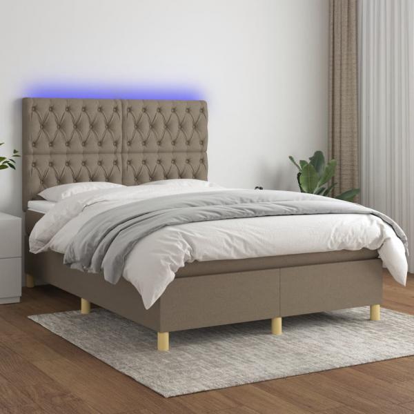 ARDEBO.de - Boxspringbett mit Matratze & LED Taupe 140x200 cm Stoff