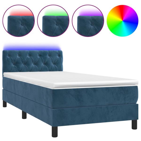 Boxspringbett mit Matratze & LED Dunkelblau 80x200 cm Samt