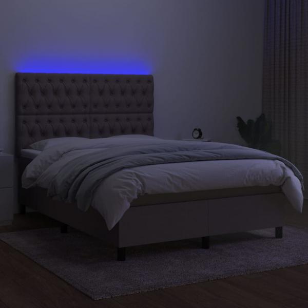 Boxspringbett mit Matratze & LED Taupe 140x200 cm Stoff