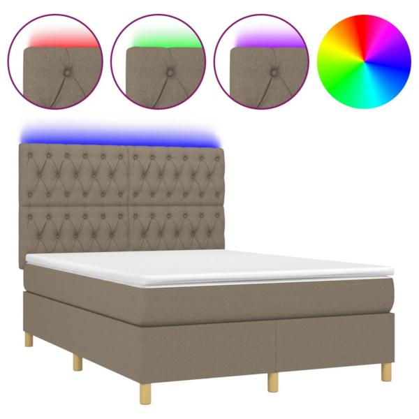 Boxspringbett mit Matratze & LED Taupe 140x190 cm Stoff