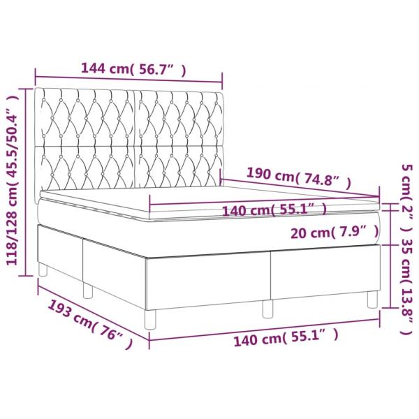 Boxspringbett mit Matratze & LED Dunkelblau 140x190 cm Samt