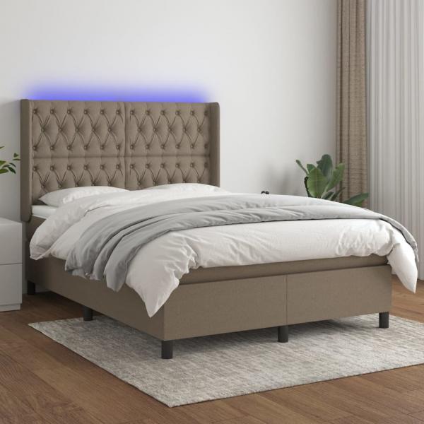 ARDEBO.de - Boxspringbett mit Matratze & LED Taupe 140x190 cm Stoff