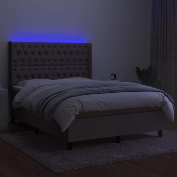 Boxspringbett mit Matratze & LED Taupe 140x200 cm Stoff