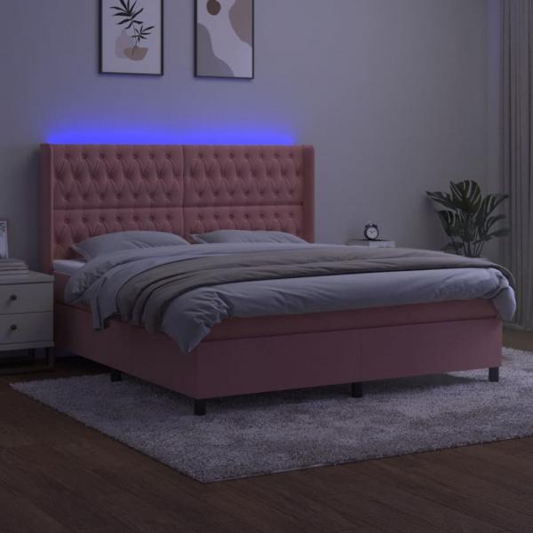 Boxspringbett mit Matratze & LED Rosa 160x200 cm Samt 