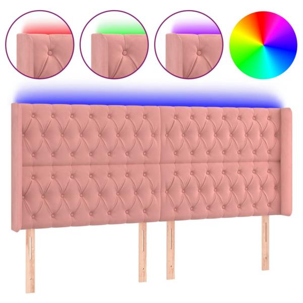 LED Kopfteil Rosa 183x16x118/128 cm Samt