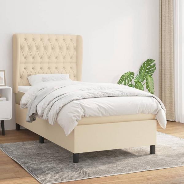 ARDEBO.de - Boxspringbett mit Matratze Creme 100x200 cm Stoff