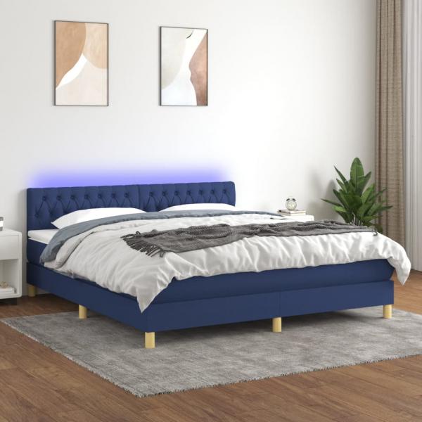 ARDEBO.de - Boxspringbett mit Matratze & LED Blau 180x200 cm Stoff