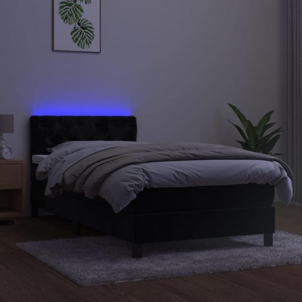 Boxspringbett mit Matratze & LED Schwarz 80x200 cm Samt