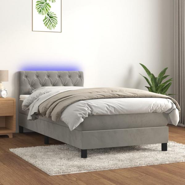 ARDEBO.de - Boxspringbett mit Matratze & LED Hellgrau 80x200 cm Samt