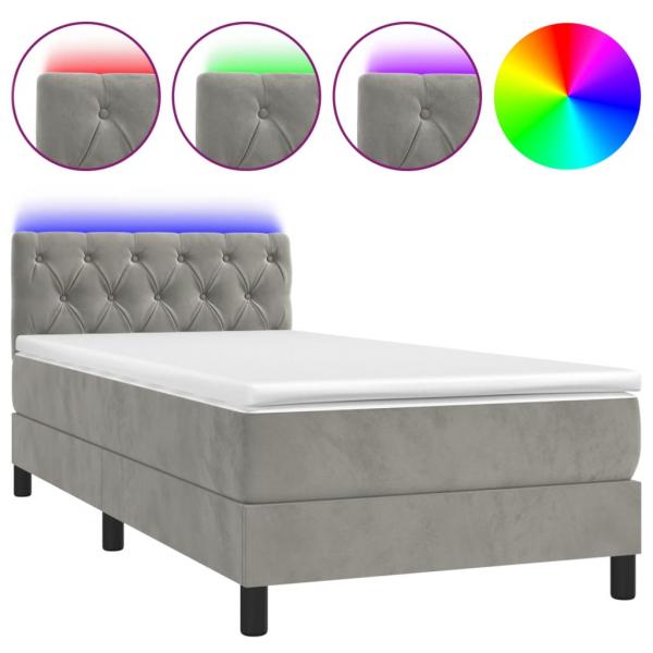 Boxspringbett mit Matratze & LED Hellgrau 80x200 cm Samt