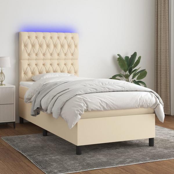 ARDEBO.de - Boxspringbett mit Matratze & LED Creme 100x200 cm Stoff