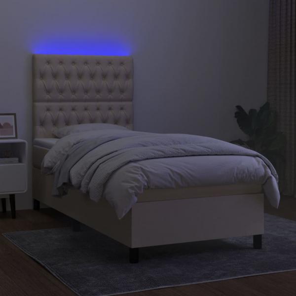 Boxspringbett mit Matratze & LED Creme 100x200 cm Stoff