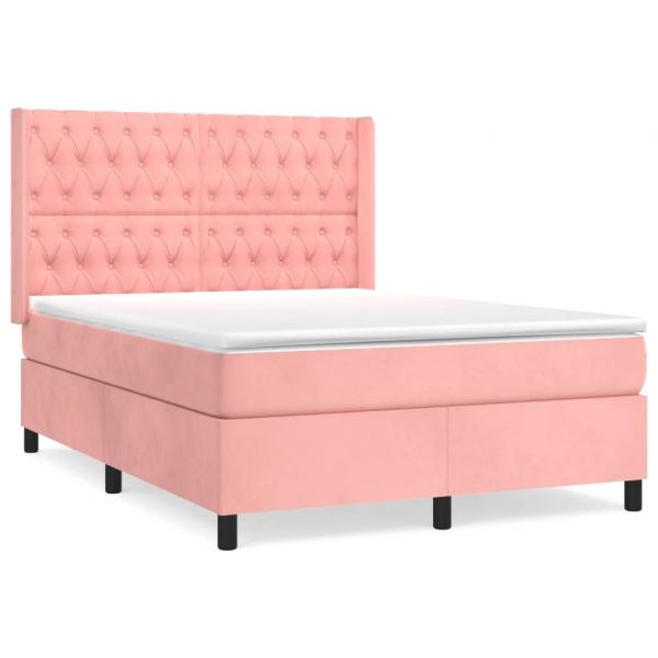 Boxspringbett mit Matratze Rosa 140x190 cm Samt