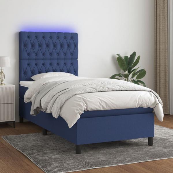 ARDEBO.de - Boxspringbett mit Matratze & LED Blau 90x200 cm Stoff