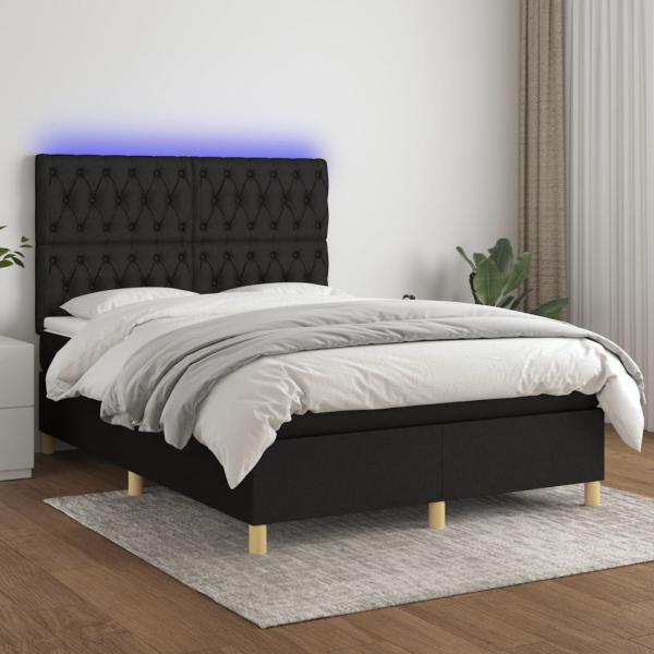 ARDEBO.de - Boxspringbett mit Matratze & LED Schwarz 140x190 cm Stoff