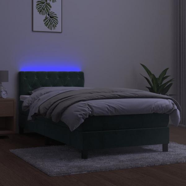 Boxspringbett mit Matratze & LED Dunkelgrün 80x200 cm Samt