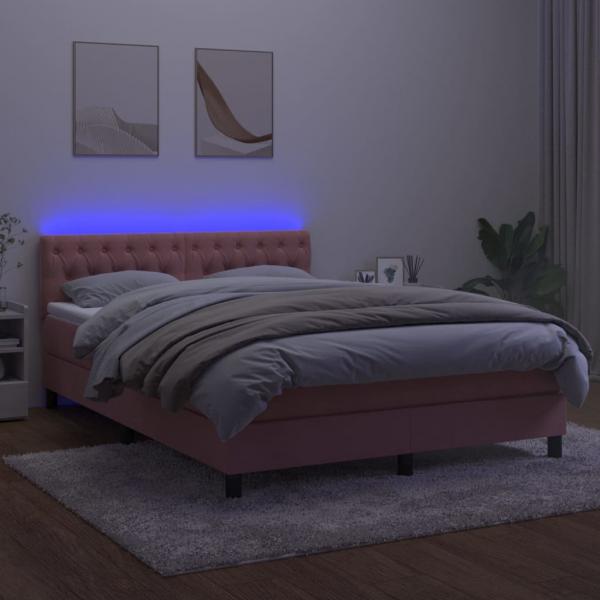 Boxspringbett mit Matratze & LED Rosa 140x200 cm Samt