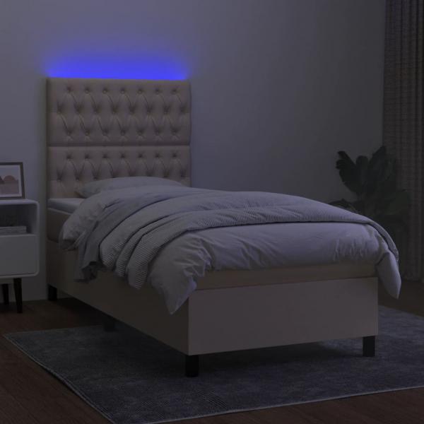 Boxspringbett mit Matratze & LED Creme 90x200 cm Stoff