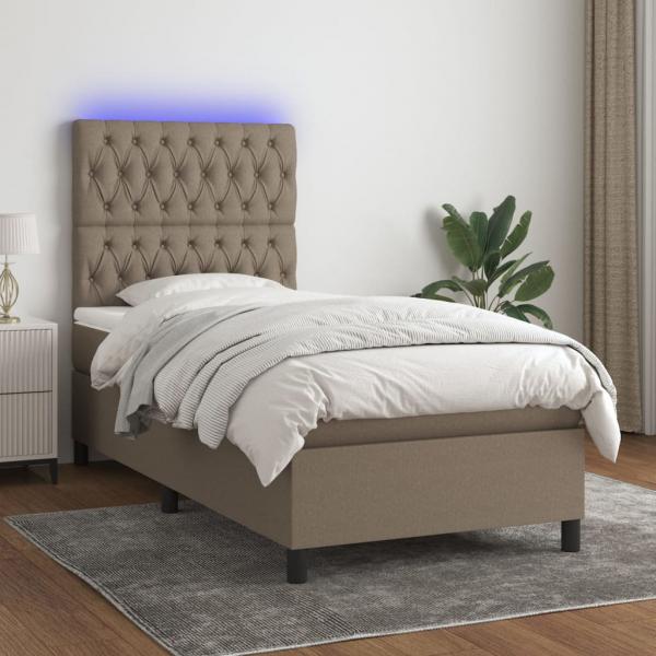 ARDEBO.de - Boxspringbett mit Matratze & LED Taupe 90x200 cm Stoff