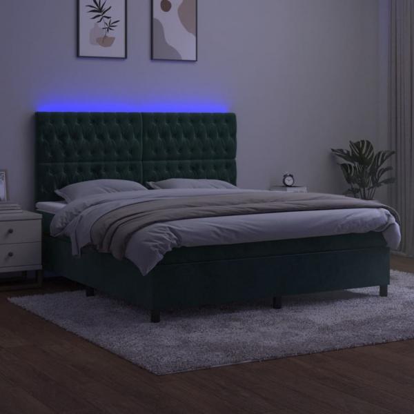 Boxspringbett mit Matratze & LED Dunkelgrün 160x200 cm Samt