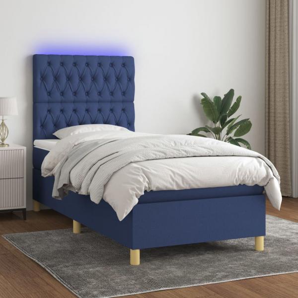 ARDEBO.de - Boxspringbett mit Matratze & LED Blau 90x190 cm Stoff