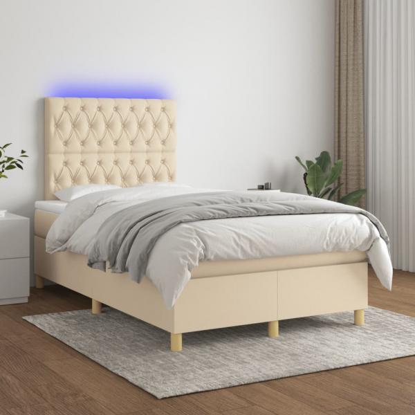 ARDEBO.de - Boxspringbett mit Matratze & LED Creme 120x200 cm Stoff