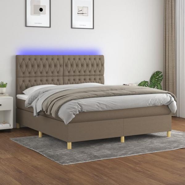 ARDEBO.de - Boxspringbett mit Matratze & LED Taupe 180x200 cm Stoff