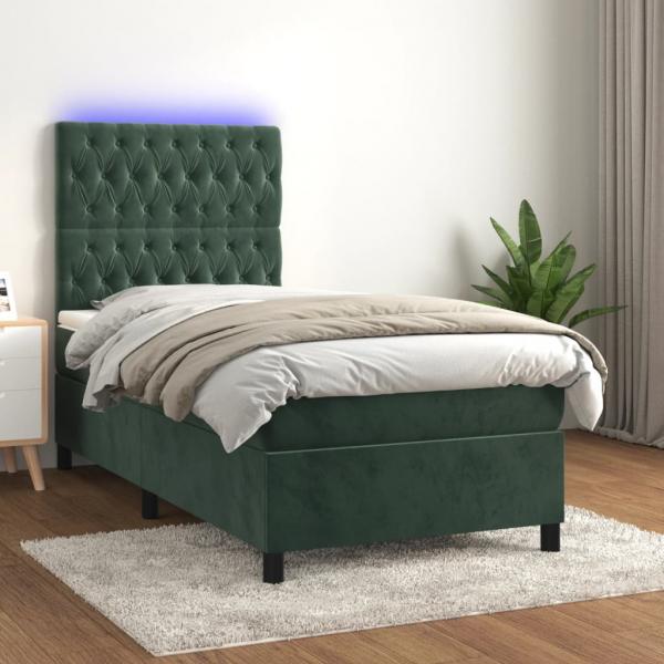 ARDEBO.de - Boxspringbett mit Matratze & LED Dunkelgrün 80x200 cm Samt