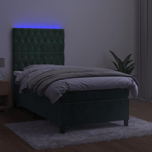 Boxspringbett mit Matratze & LED Dunkelgrün 80x200 cm Samt