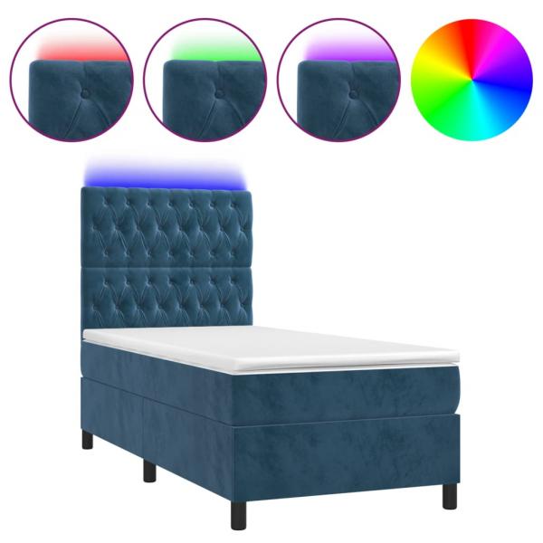 Boxspringbett mit Matratze & LED Dunkelblau 90x190 cm Samt