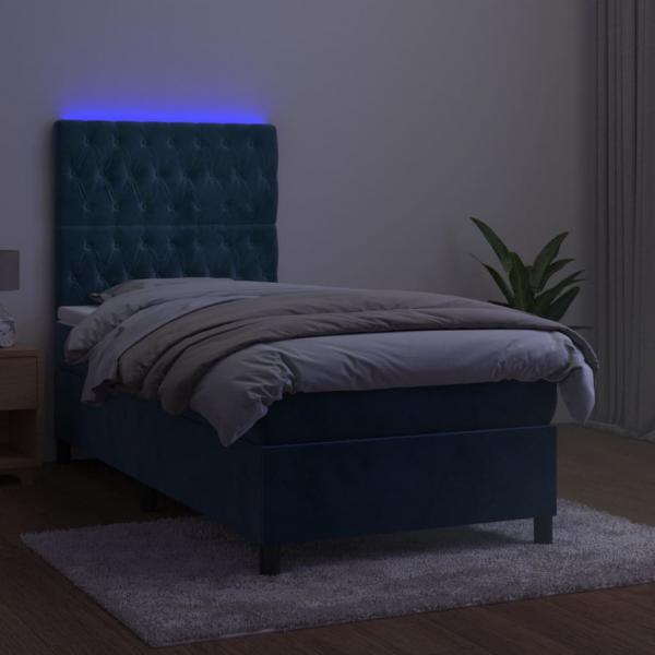 Boxspringbett mit Matratze & LED Dunkelblau 90x190 cm Samt