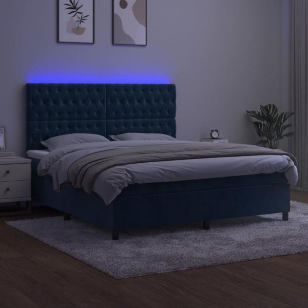 Boxspringbett mit Matratze & LED Dunkelblau 180x200 cm Samt