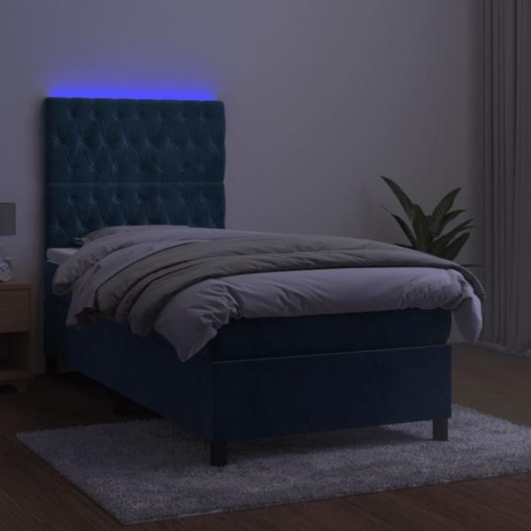 Boxspringbett mit Matratze & LED Dunkelblau 90x200 cm Samt