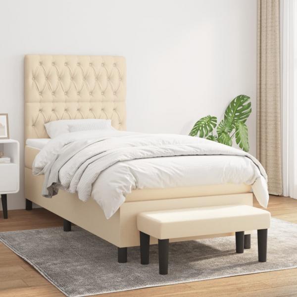 ARDEBO.de - Boxspringbett mit Matratze Creme 90x190 cm Stoff