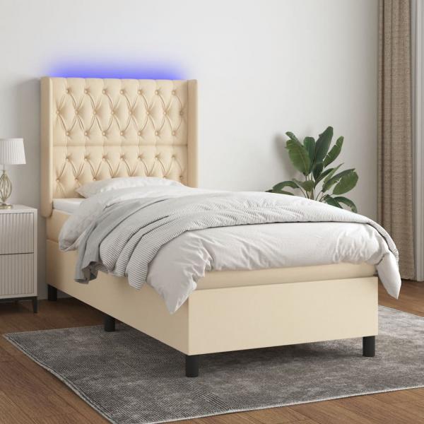 ARDEBO.de - Boxspringbett mit Matratze & LED Creme 90x190 cm Stoff