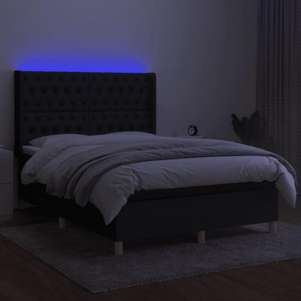 Boxspringbett mit Matratze & LED Schwarz 140x190 cm Stoff