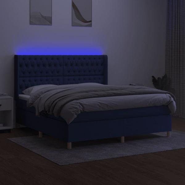 Boxspringbett mit Matratze & LED Blau 180x200 cm Stoff