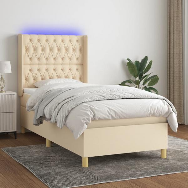 ARDEBO.de - Boxspringbett mit Matratze & LED Creme 100x200 cm Stoff