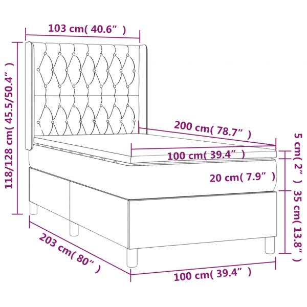 Boxspringbett mit Matratze & LED Creme 100x200 cm Stoff