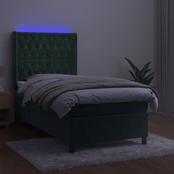 Boxspringbett mit Matratze & LED Dunkelgrün 80x200 cm Samt