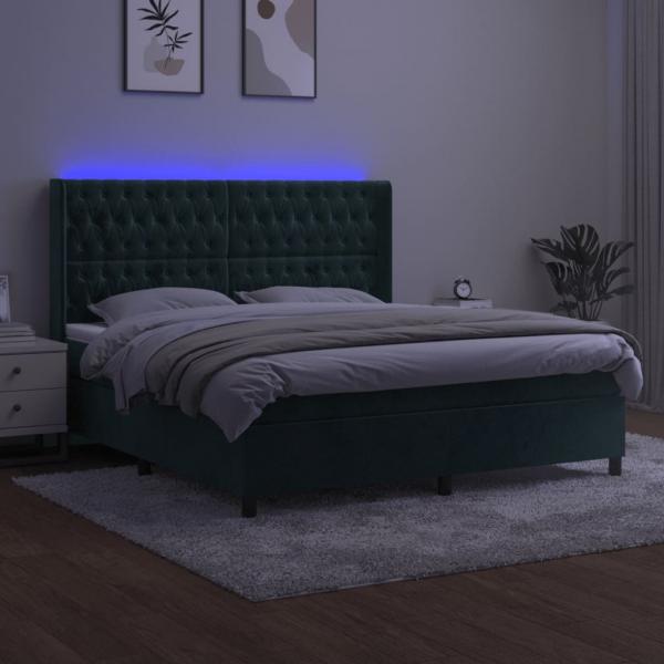 Boxspringbett mit Matratze & LED Dunkelgrün 160x200 cm Samt