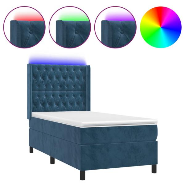 Boxspringbett mit Matratze & LED Dunkelblau 90x190 cm Samt