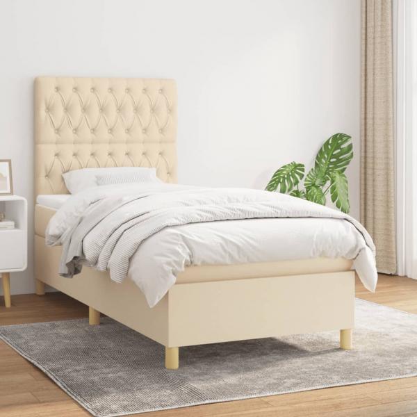 ARDEBO.de - Boxspringbett mit Matratze Creme 90x190 cm Stoff