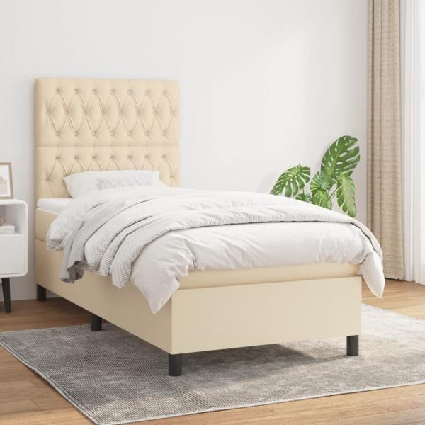 ARDEBO.de - Boxspringbett mit Matratze Creme 100x200 cm Stoff