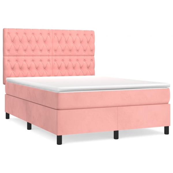 Boxspringbett mit Matratze Rosa 140x190 cm Samt