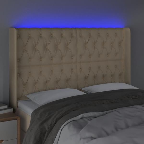 LED Kopfteil Creme 163x16x118/128 cm Stoff