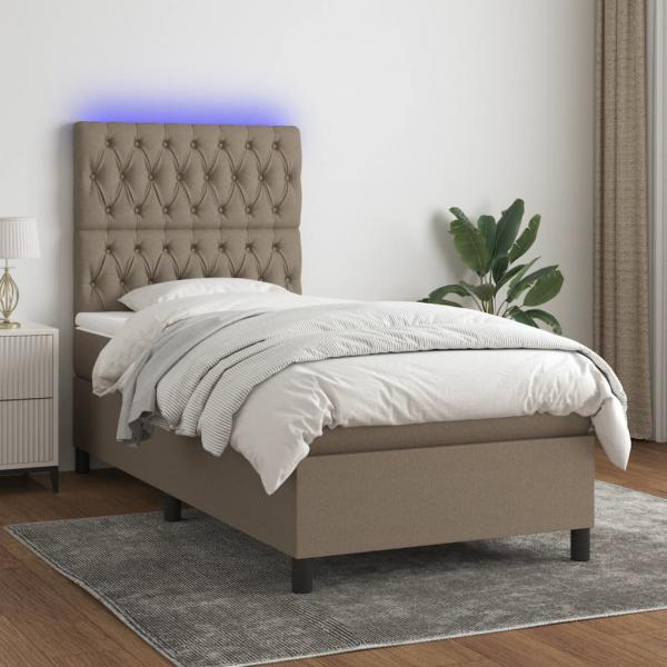 ARDEBO.de - Boxspringbett mit Matratze & LED Taupe 80x200 cm Stoff